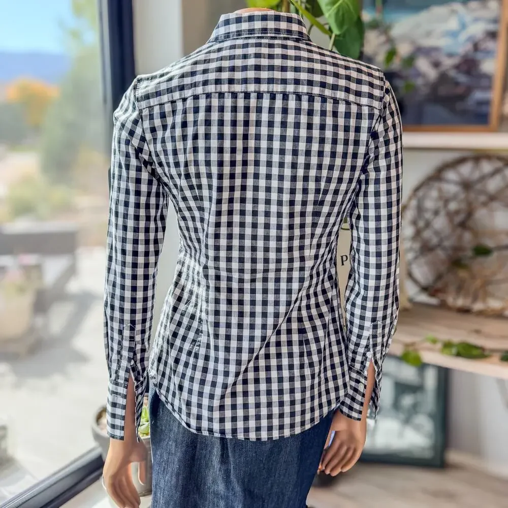 Banana Republic Black & White Gingham Riley Tailored Fit Button Up Top-Women's 0 - Picture 6 of 12